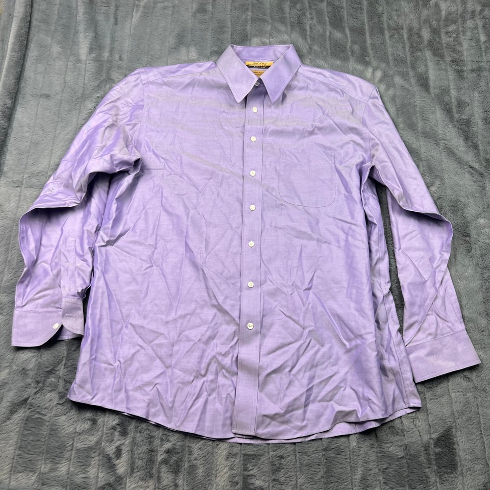 Roundtree & Yorke Gold Label Purple Non-Iron Twill Fitted Dress Shirt 17.5 35